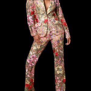 Flower Embroidered Pant Suit